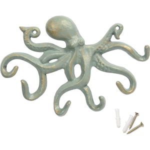 Wandhaak Vintage gietijzeren haak, Octopus kapstok, rustiek sleutelrek - lichtgroen