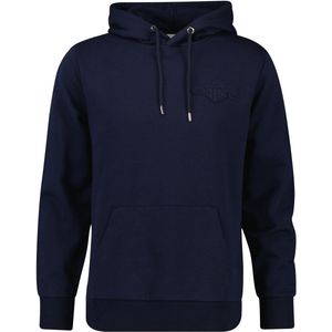 Gant - Hoodie - Evening Blue - Ton-sur-ton Borduursel - Regular Fit - Sweatshirt