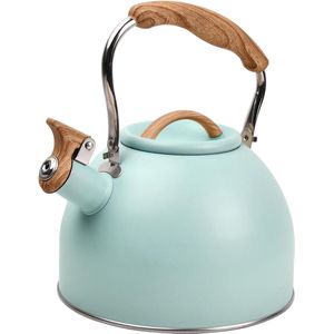 Fluitketel, 3 liter, retro kookplaat, theeketel, waterketel voor inductie en gasfornuis, roestvrijstalen theeketel met houtnerf handvat voor alle kookplaten, waterkoker inductie voor thee en