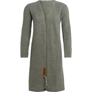 Knit Factory Luna Lang Gebreid Vest Urban Green - Gebreide dames cardigan - Lang vest tot over de knie - Groen damesvest gemaakt uit 30% wol en 70% acryl - 36/38