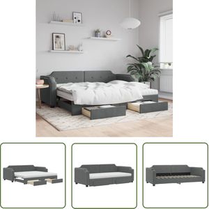The Living Store Slaapbank onderschuifbed en lades 90x200 cm stof donkergrijs - Slaapbank - Sofa Bed - Tweepersoonsbed - Donkere Grijze Meubels - Opbergruimte