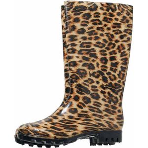 XQ Footwear - Regenlaarzen - Dames - Festival - Panterprint - PVC - Hoog - bruin - maat 38