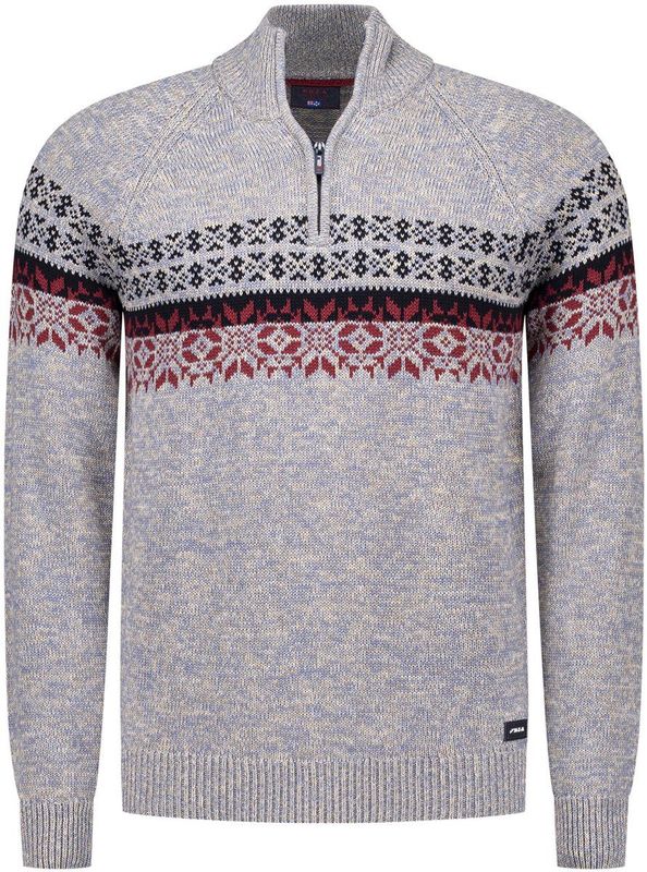 NZA - Ecru - Katoenen Half Zip Trui - Regular Fit