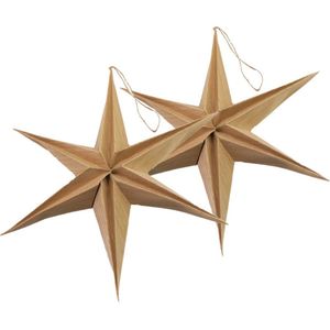 Stern Fabrik kerststerren decoratie - 2x - bruin - 40 cm - eco - papier - 6 punten - hangend