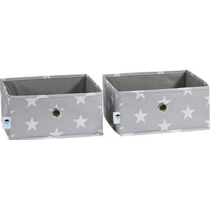 Ladeverdeler 2-delig organizer voor kledingkast set met twee grote boxen - grijs met sterren - 30 x 30 x 15 cm