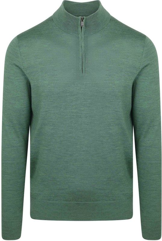 Suitable - Merino Half Zip Trui - Groen - Schipperstrui