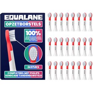 EQUALANE - Opzetborstels geschikt voor Philips Sonicare Kids Tandenborstels - Rood - 24 Stuks