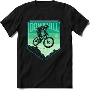 Downhill | TSK Studio Mountainbike kleding Sport T-Shirt | Zeeblauw - Groen | Heren / Dames | Perfect MTB Verjaardag Cadeau Shirt Maat 3XL