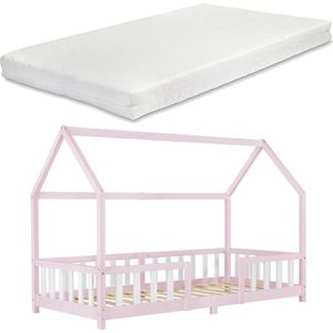 Kinderbed Sisimiut met matras 90x200 cm roze en wit