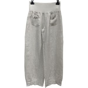 Linnen broek met brede elastische talie - steekzakjes - rechte pijpen - kleur BEIGE - maat 40/42