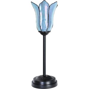 Art Deco Trade - Tiffany slanke tafellamp zwart met Gentian Blue