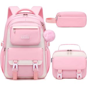 Schoolrugzak Meisjes Tienerrugzak Schooltassenset, Schooltas Jongens Multi Bag Waterdichte schooltas voor meisjes Dames, 30 L, roze, Rugzak