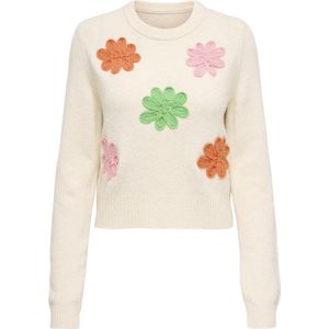 ONLY Dames Trui Beige – Regular Fit – Duurzaam Stretch – Gebloemd Patroon