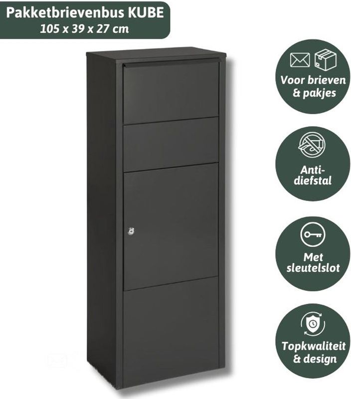 Famiflora - KUBE - Pakketbrievenbus - Mat Zwart - 105 x 39 x 27 cm