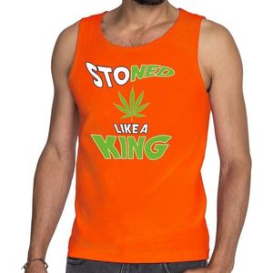 Oranje Stoned like a king hemd / mouwloos shirt oranje heren -  Koningsdag kleding M