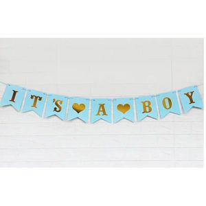 Gender reveal banner set It's a Boy en Babyshower blauw met goud - babyshower - genderreveal - kraamfeest - geboorte - slinger