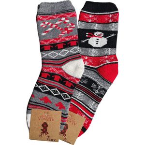 green-goose® Alpaca Damessokken | 2 Paar | Maat 35-38 | Grijs, Rood, Blauw | 100% Alpaca Wol | Heerlijk Warm en Rekbaar | Duurzaam Kerstcadeau