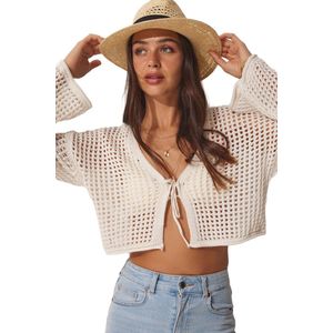 Happinessistanbul Lichtblauw Opengewerkt Crop-Bolero-Gebreid Vest Voor Dames Mc00192