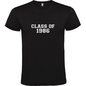 Zwart T-Shirt met “Class of 1986 “ Afbeelding Wit Size 5XL