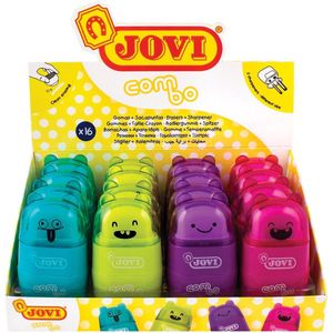 Jovi potloodslijper/gum Combo, display van 16 stuks in geassorteerde kleuren