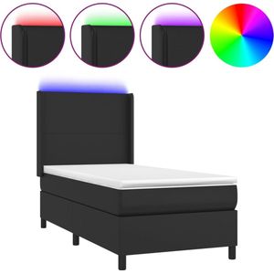 vidaXL - Boxspring - met - matras - en - LED - kunstleer - zwart - 80x200 - cm