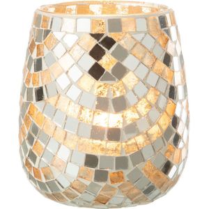 J-Line windlicht Mozaiek - glas - zilver/goud - medium