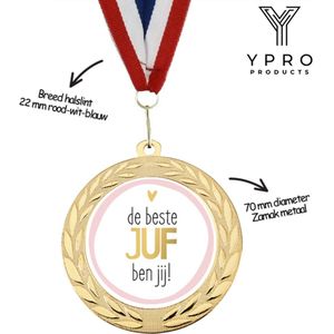 De Beste Juf Medaille - Goud metaal - Inclusief halslint - Uniek juffencadeau