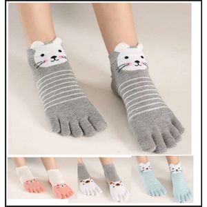 Teensokken dames - 3 paar - teen sokken - toe socks - toesocks - roze - grijs - blauw - wit - leuke print kat - 36 - 40 - cadeau voor haar - geschenk vrouwen - Kerst cadeau - verjaardagscadeau - yoga - sport – giftbox