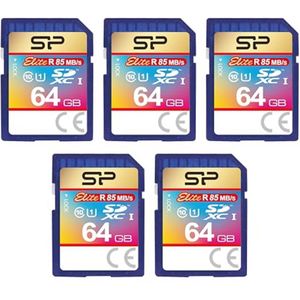 5-Pack 64GB SDXC Geheugenkaarten - Klasse 10 UHS-1, Maximale Leessnelheid 85MB/s, Waterproof