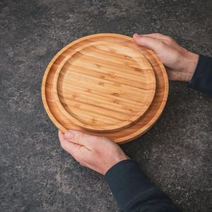 pandoo 100% bamboe borden, ronde houten borden, bamboeplaten, bamboedecoratie, platte borden, bamboe servies, serviesset, houten bordenset, herbruikbare borden, 3-delige set (1 x 20 cm, 1 x 25 cm, 1 x