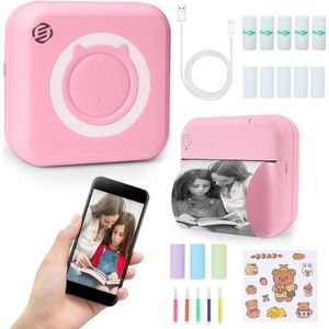 Equivera Mini-Printer - Pocket Printer - Mobiele Fotoprinter - Draagbaar & Draadloos - Leerhulp & Notites