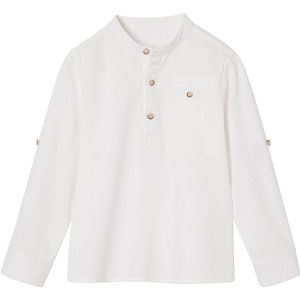 Overhemd - Wit - Jongensoverhemd - Katoen/Linnen - Oprolbare Mouwen