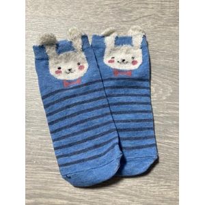 Leuke dieren enkelsokken Konijn Catroon style sokken - Lichtblauw - gestreept - Unisex Maat 35-39