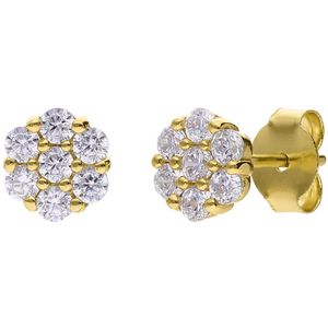 Lucardi Dames Zilveren goldplated oorknoppen met zirkonia voor dames - Oorbellen - 925 Zilver - Goudkleurig