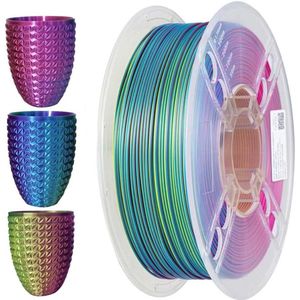 Zijde Triple Colour Filament Blauw - Geel - Paars - PLA Filament 1.75mm 1KG - 3D Printer Filament - Drie Kleur Coextrusie - Glanzend PLA Metallic Filament - 3D Printmateriaal