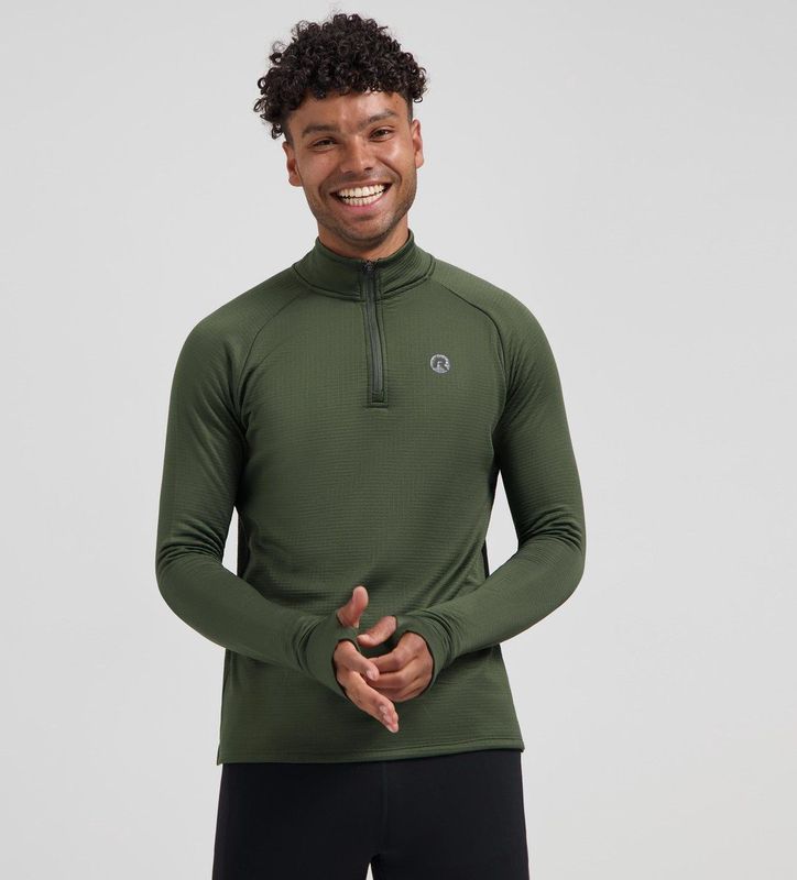 Rogelli Essential Heren Hardloopshirt Lange Mouwen - Sportshirt met Rits - Groen