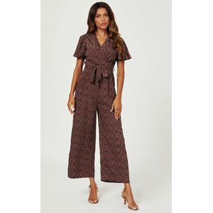 Jumpsuit met luipaardprint en wikkeltop in roestbruin