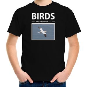 Dieren foto t-shirt Jan van gent vogel - zwart - kinderen - birds of the world - cadeau shirt vogels liefhebber - kinderkleding / kleding 134/140