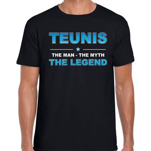 Naam cadeau Teunis - The man, The myth the legend t-shirt zwart voor heren - Cadeau shirt voor o.a verjaardag/ vaderdag/ pensioen/ geslaagd/ bedankt L