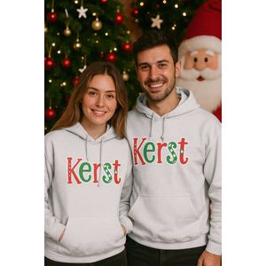 Gebroken wit Kerst Hoodie – Unisex Trui met Tekst ‘KERST’ – S - Perfect voor de Feestdagen
