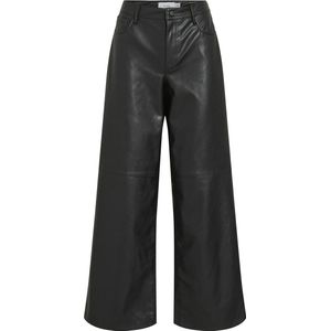 VILA - VIAnnie - Broek - Zwart - Imitatieleder - Wide Leg - Mid Waist