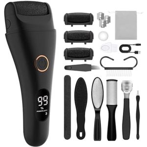 Elektrische eeltverwijderaar met 3 snelheden, IPX7 waterdicht, oplaadbaar LCD-display, 3 reserve rollen voor voetverzorging - Verwijder effectief eelt, gebarsten hielen en dode huid