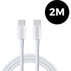 USB-C naar USB-C Oplaadkabel - 2 Meter - 100W kabel - Geschikt voor MacBook, MacBook Pro, MacBook Air, iPhone 16 - iPhone 15 - USB-C kabel Wit voor MacBook - WiseQ