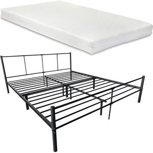 In And OutdoorMatch Metalen Bed Kylie - Met Bedbodem - Met Matras - Zwart - 180x200 cm - Modern Design