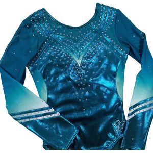 Sparkle&Dream Turnpakje Elise Turquoise Lange Mouw - Maat ALA XS/S - Gympakje voor Turnen, Acro, Trampoline en Gymnastiek