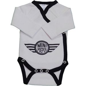 Baby romper - tekst - mini poeper - kleding - omslagromper - wit marine