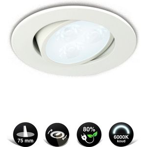 Kantelbare Inbouwspot - LED - 4 Stuks Voordeel - 3 watt - Energiezuinig & Duurzaam - 6000K Koudwit - Bespaart 80% - Wit
