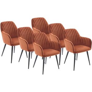 Set van 6 stoelen met armleuningen van velours en zwart metaal - Terracotta - ELEANA L 58 cm x H 82 cm x D 59 cm