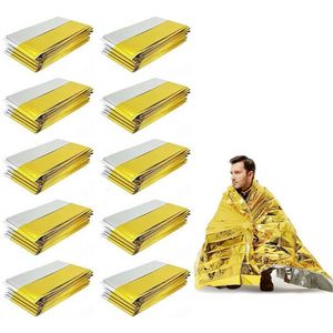 10 Stuks Nooddekens - Waterdichte overlevingsdeken - Survival Slaapzak - 210 cm x 160 cm - Extra grote zilveren gouden overlevingsdeken - Warme EHBO-doos - Omkeerbaar - Geweldig voor kamperen, overleven in de buitenlucht - Zilver/Goud