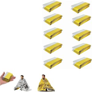 10-pack nooddekens - 210 cm x 160 cm - Extra grote zilveren gouden overlevingsdeken - Warme EHBO-doos - Omkeerbaar - Geweldig voor kamperen, overleven in de buitenlucht